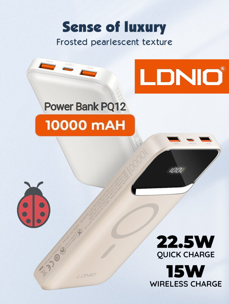 پاوربانک وایرلس 10000 مگنتی الدینیو LDNIO PQ12 توان 22.5 وات