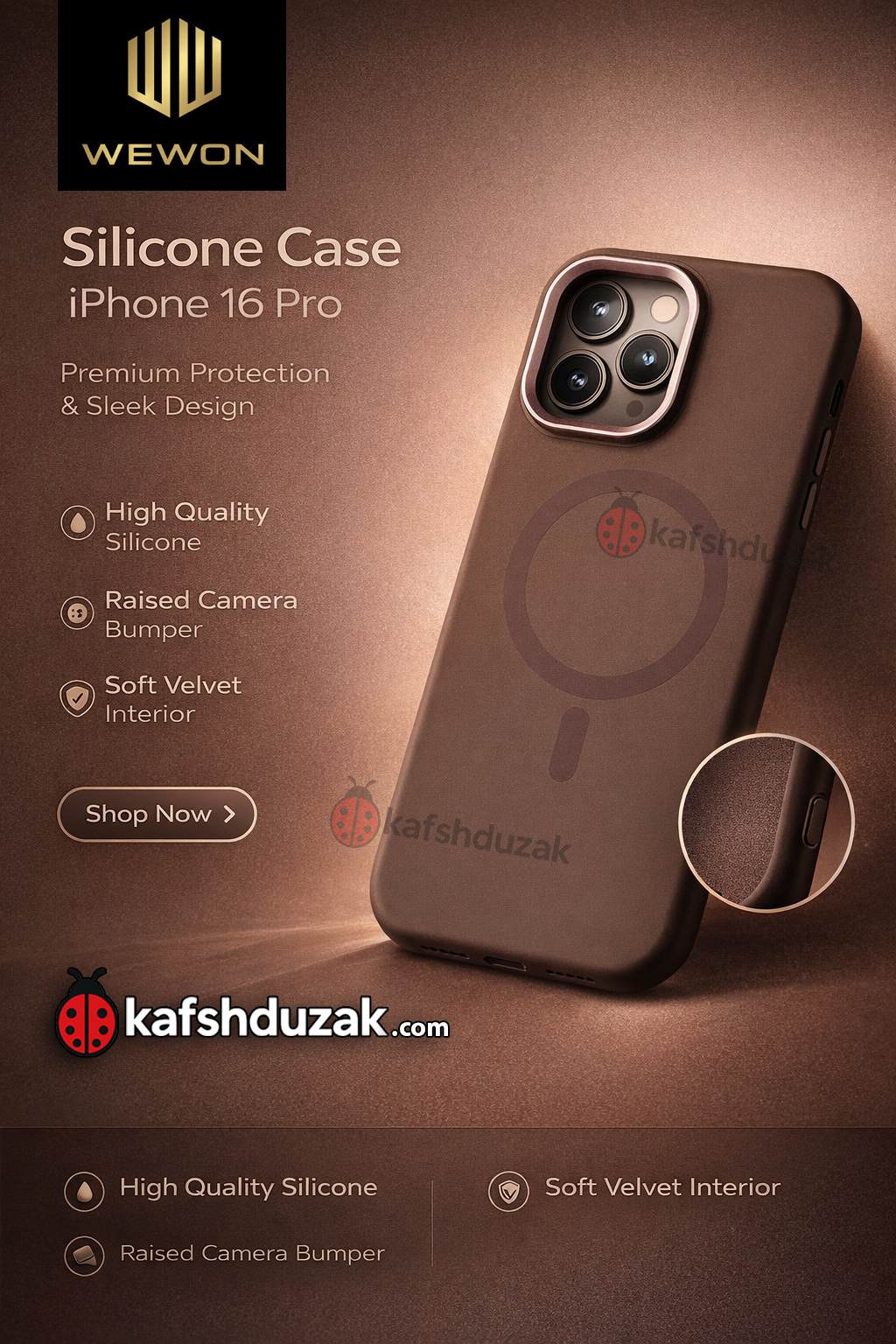 کاور سیلیکونی اورجینال آیفون 16 pro برند WEWON با قابلیت مگ سیف