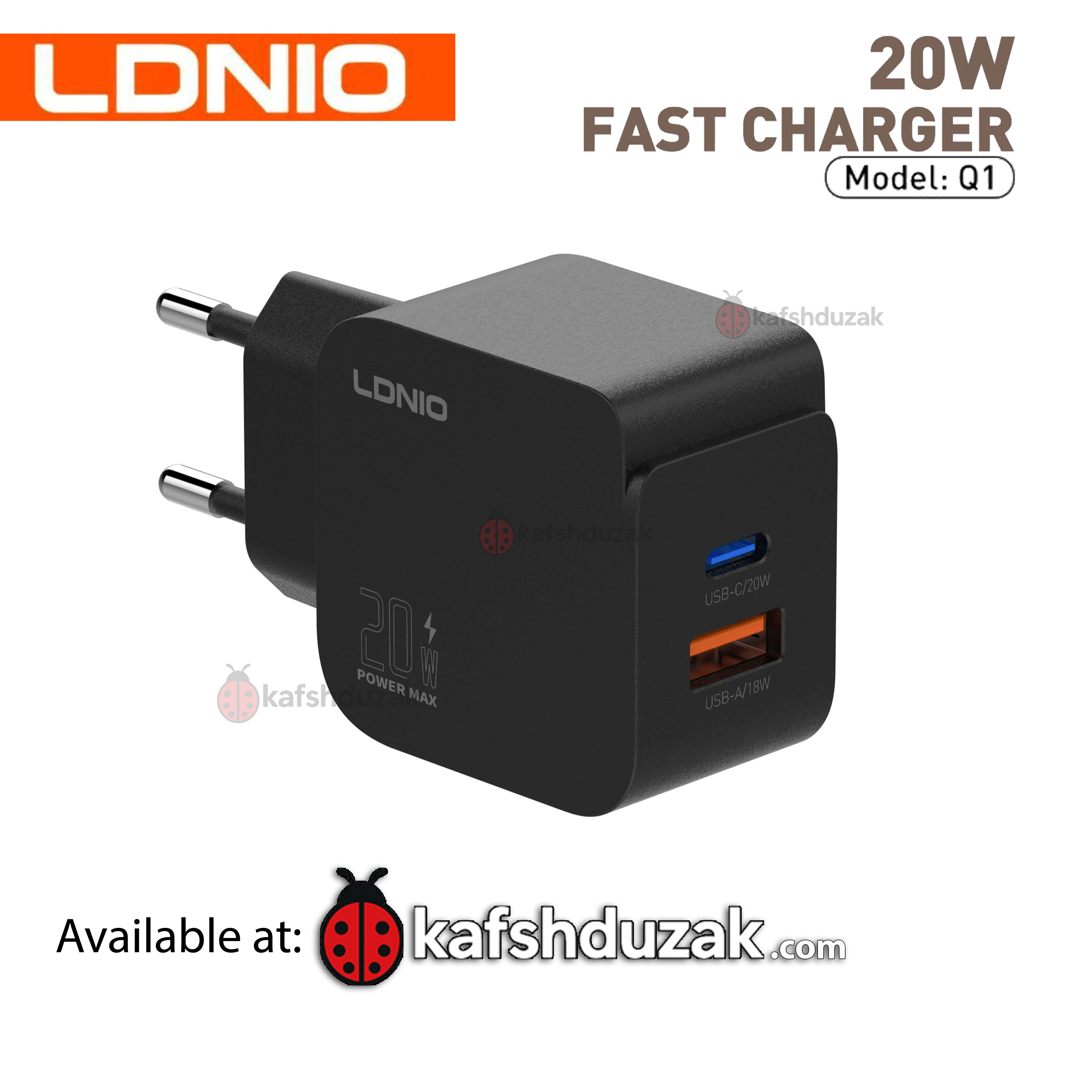 شارژر 20 وات الدینیو Q1 QC3.0 PD 3A + کابل تایپ سی