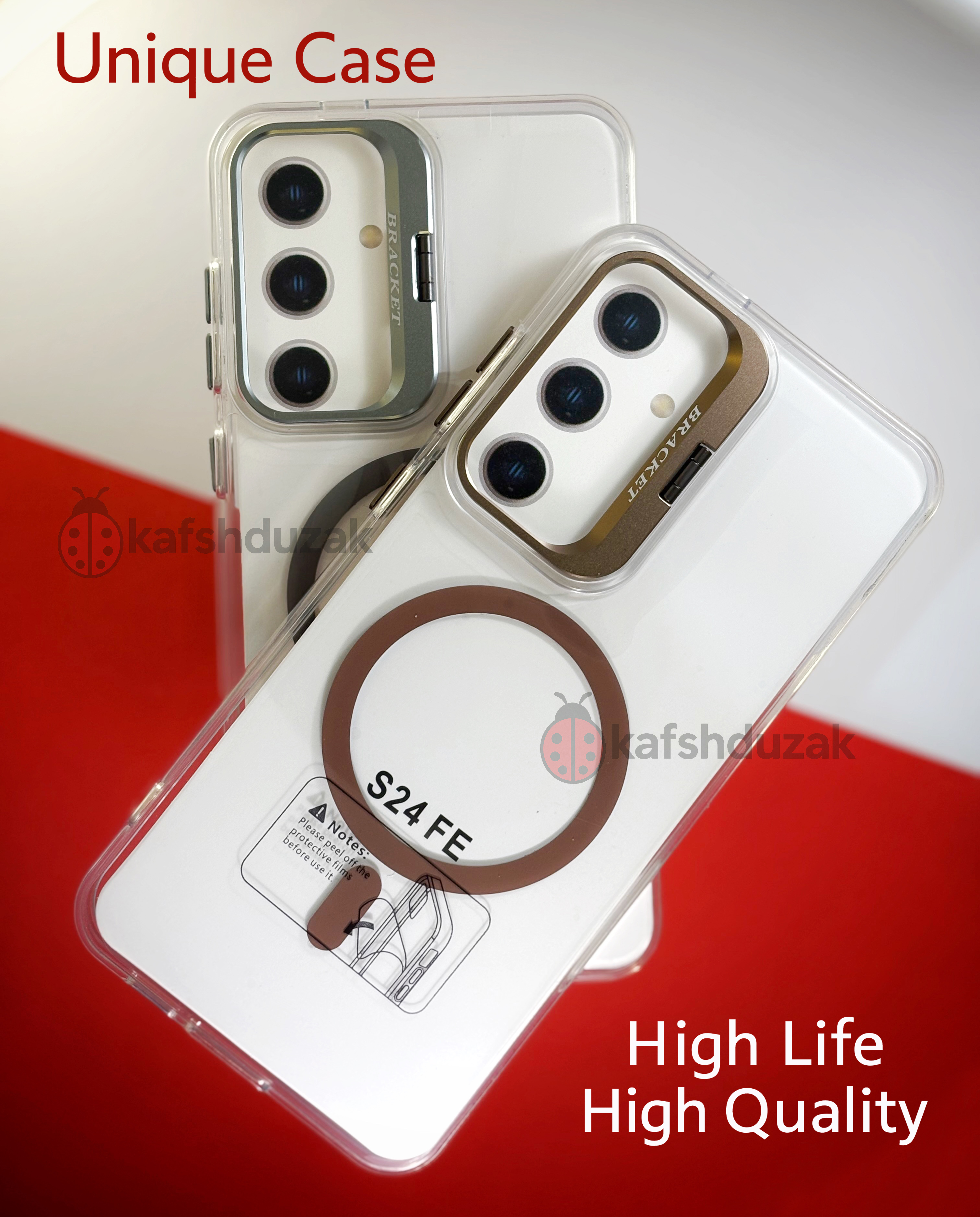 کاور مگ سیف دار برند unique case  براکت دار گوشی سامسونگ S24 fe